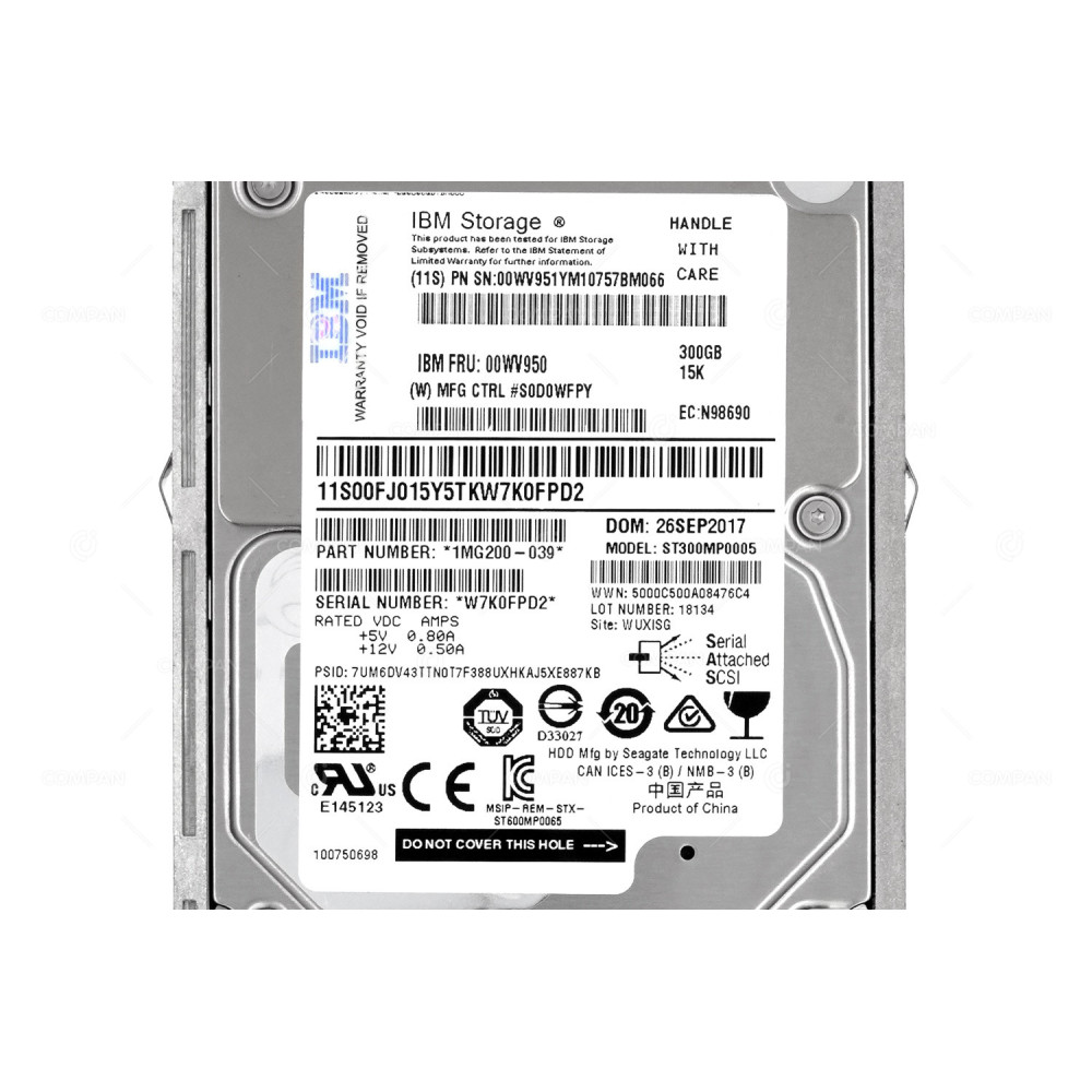 00WV950 IBM HDD 300GB 15K SAS 6G 2.5" SFF HOT SWAP